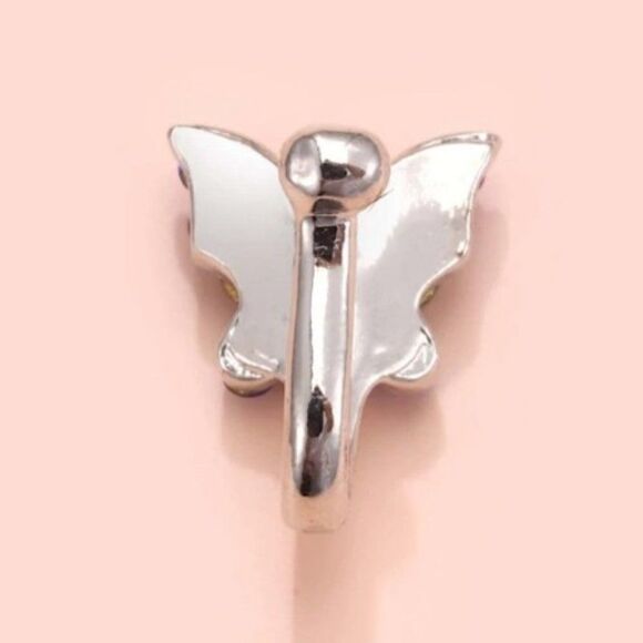 SAPPHIRE DIAMOND BUTTERFLY NOSE CUFF/RING - Picture 3 of 4